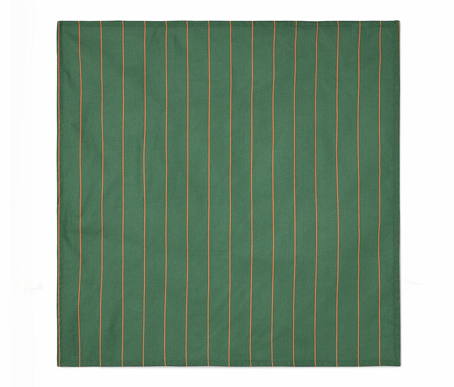 Letörölhető asztalterítő kb. 90 x 90 cm zöld és narancssárga csíkokkal.