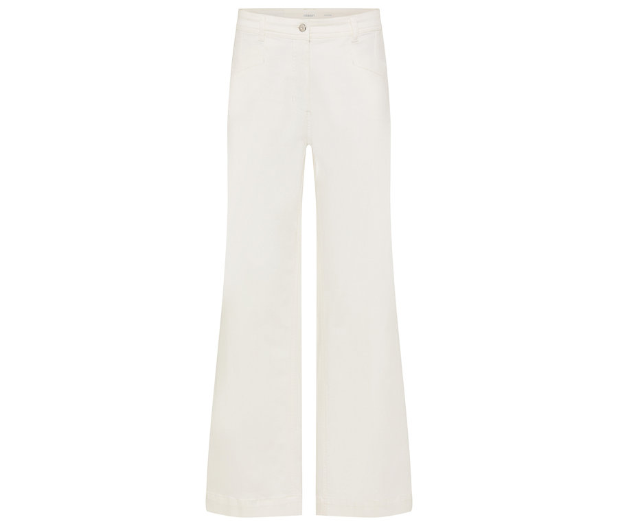 Egyetlen, krémszínű trapéznadrág fekszik fehér háttéren.