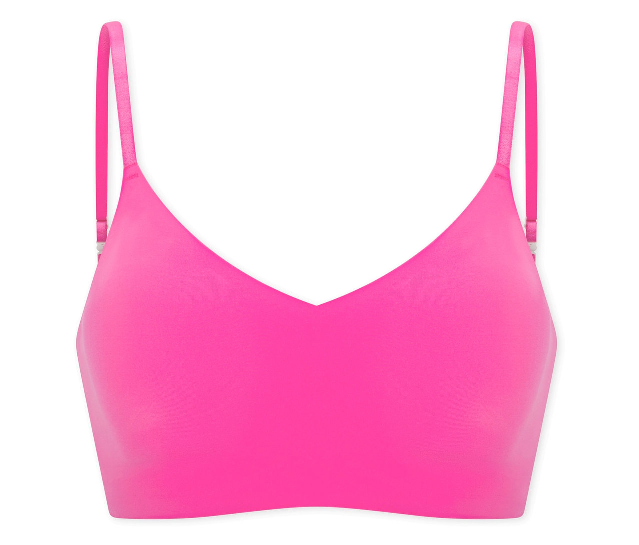 Rózsaszín SCHIESSER Invisible bustier melltartó betétekkel, fehér háttér előtt.