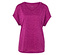 Közeli kép egy melírozott, rózsaszín, V-nyakú sportpólóról.