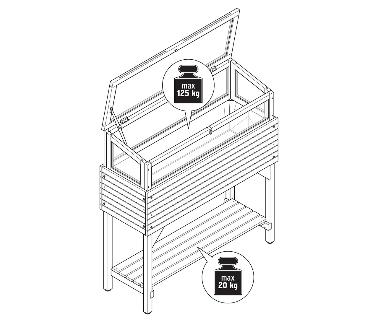Egy magaságyás látható melegágy-rátéttel egy sematikus ábrázoláson.