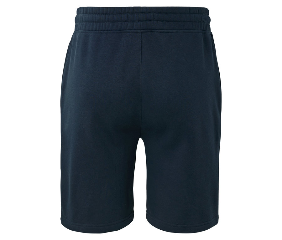 Sötétkék rövidnadrág, hátulról fényképezve.