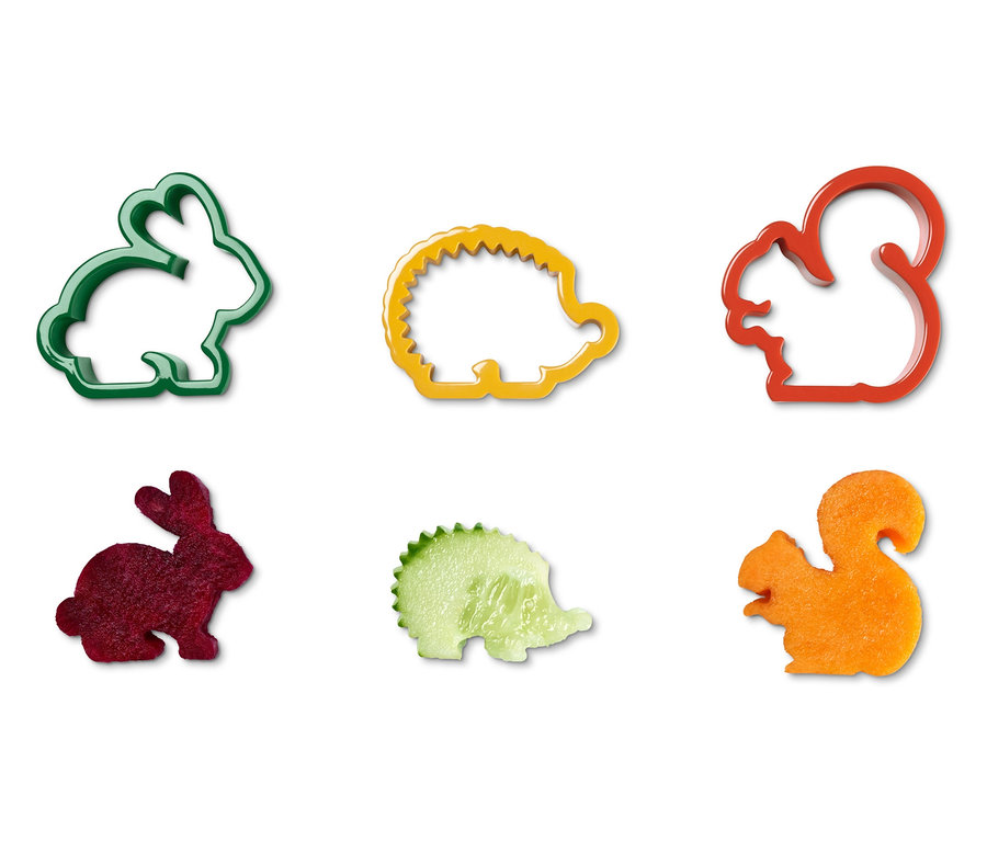 Zöldség- és gyümölcsvágók nyúl, sün és mókus formában.