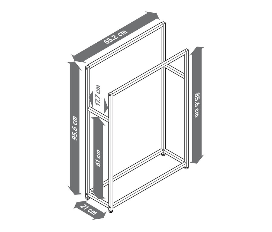 Egy fehér törölközőtartó illusztrációja méretekkel.