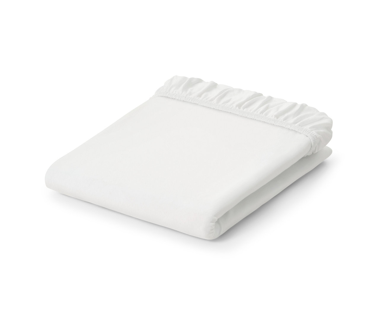 Összehajtott fehér gumis jersey lepedő.