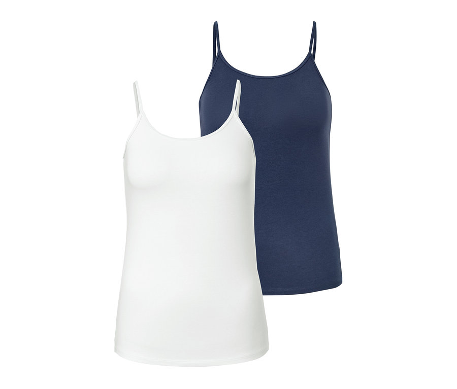 Két női trikó: egy fehér és egy sötétkék.