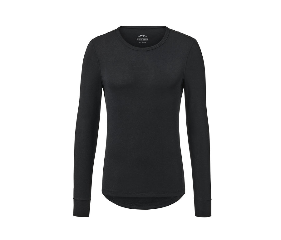 Fekete, hosszú ujjú funkcionális termo aláöltözet fehér háttérrel.