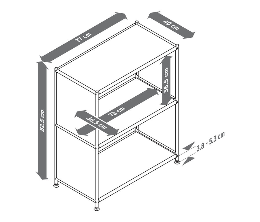 A »CN3« fémpolc méretei 2 rekesszel.