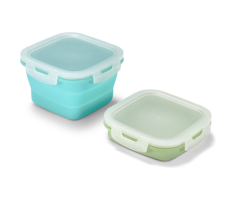 Két frissentartó doboz, egy türkiz és egy világoszöld.