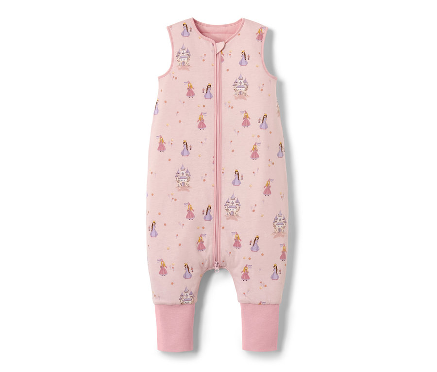 Rózsaszín hálózsák nadrágszárakkal, 2,5 TOG, kb. 110 cm, hercegnő és vár mintával.