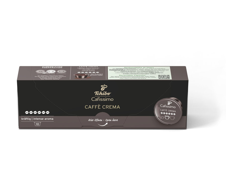 Egy csomag Cafissimo Caffè Crema kräftig kávékapszula.