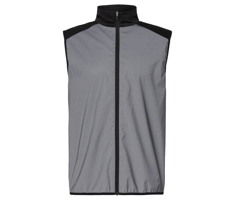 Szürke mellény fekete cipzárral középen.