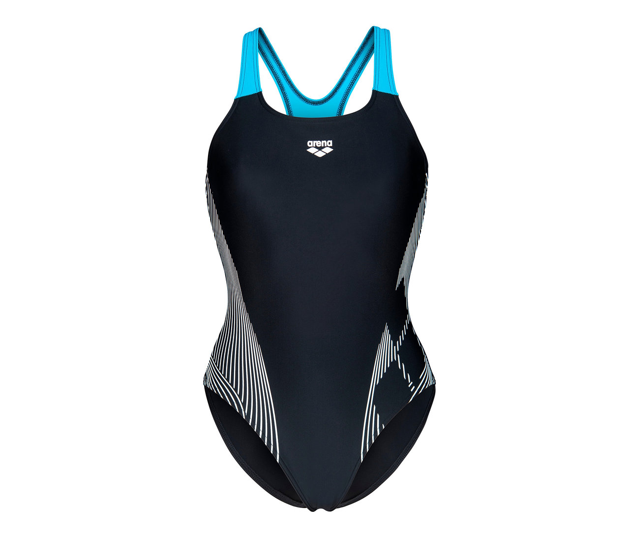 arena Feel márkájú Lily Swim Pro Back Bustier női fürdőruha, FEKETE-TÜRKIZ.