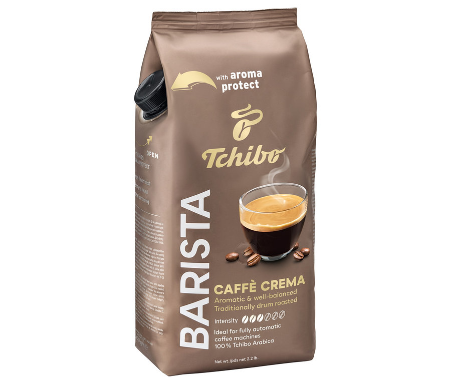 Egy csomag BARISTA Caffè Crema - 1x1kg szemes kávé a Tchibo-tól.