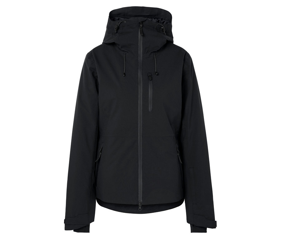 Fekete kapucnis kabát cipzárral középen.