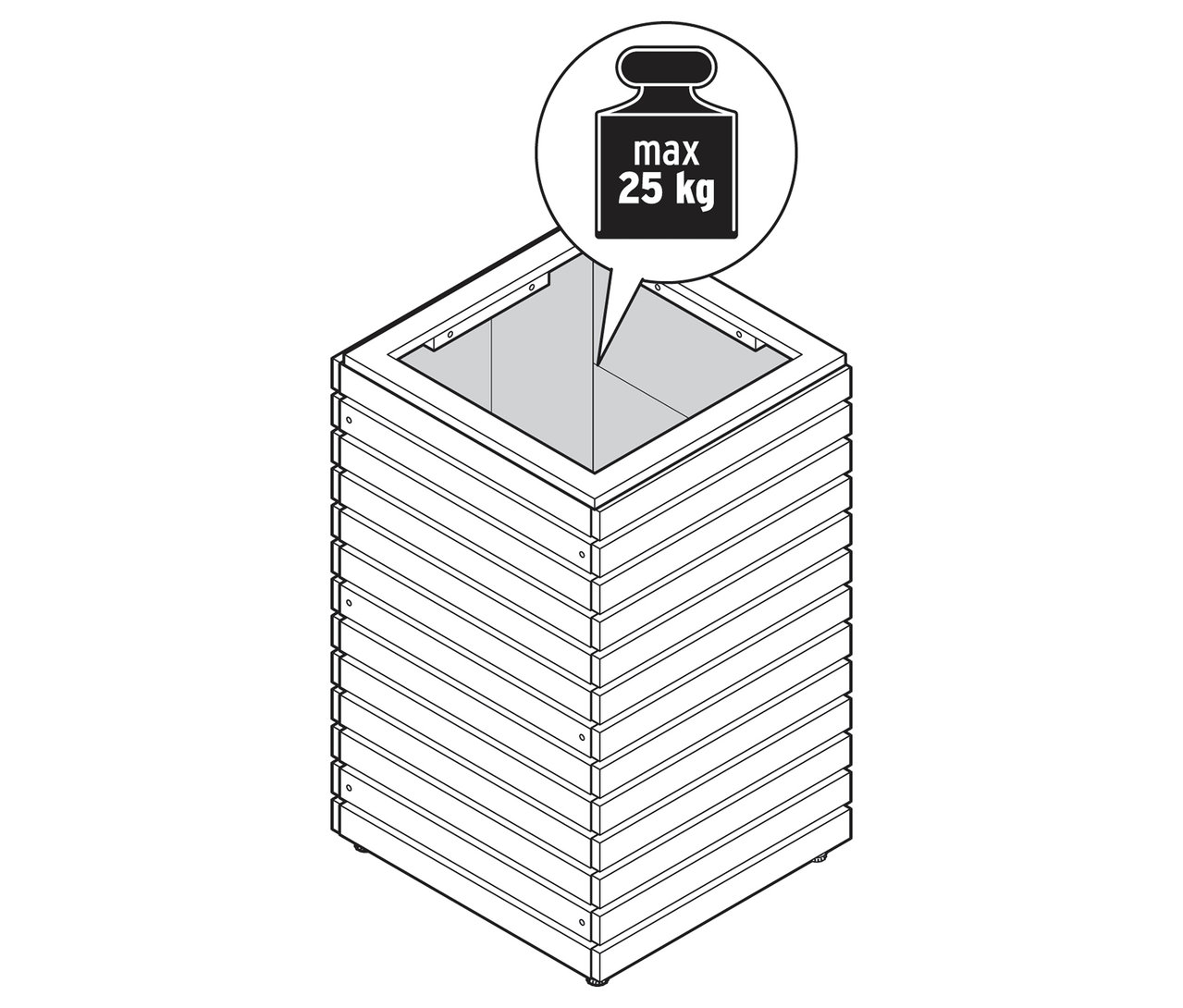 Illusztráció egy virágcserépről, maximum 25 kg teherbírással.