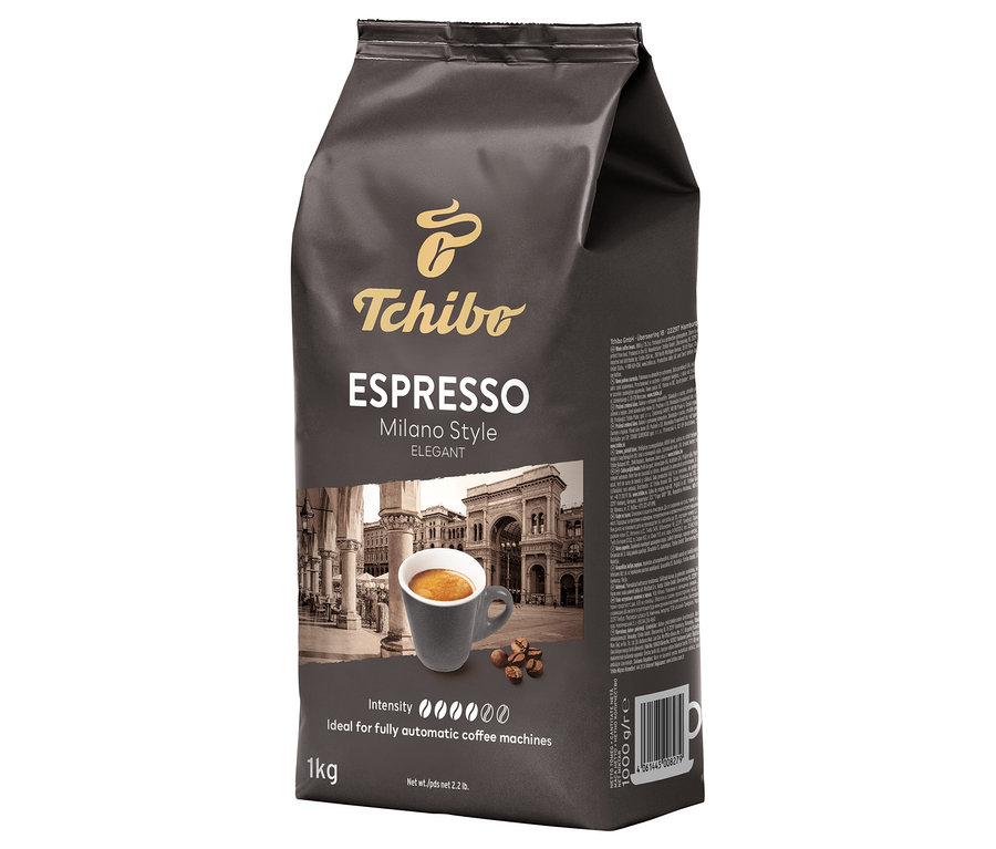 Egy csomag Tchibo Espresso Milano Style 1kg szemes kávé.