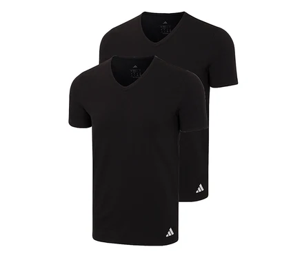 Két fekete adidas Active Flex V-nyakú póló, az egyik kissé a másik előtt, jobb alsó sarokban adidas logóval.
