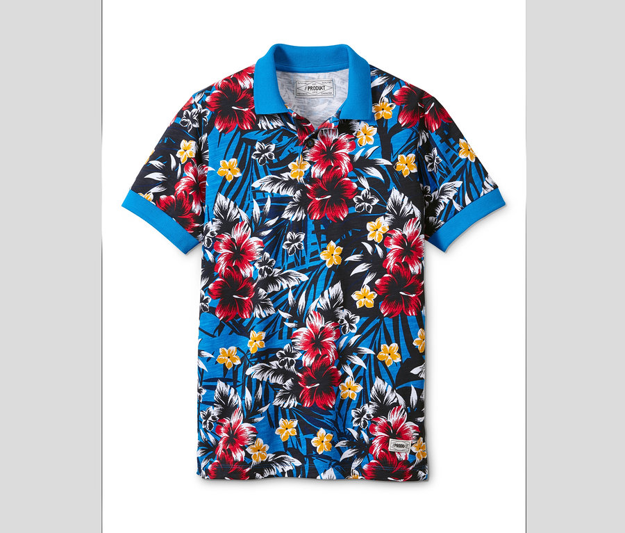 Virágmintás, kék fiú pólóing.