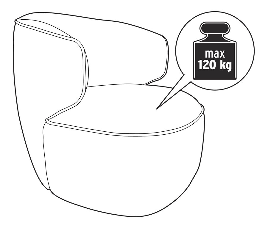 Egy forgatható fotel vázlata, melynek maximális terhelhetősége 120 kg.