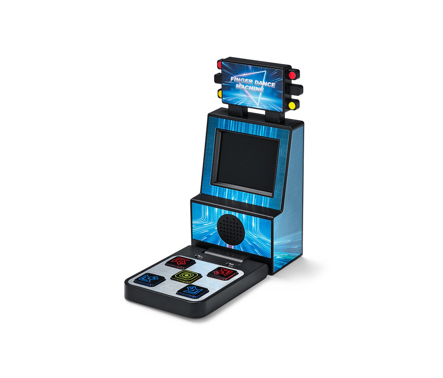 Közelkép egy mini retro ujj táncparkett játékgépről.