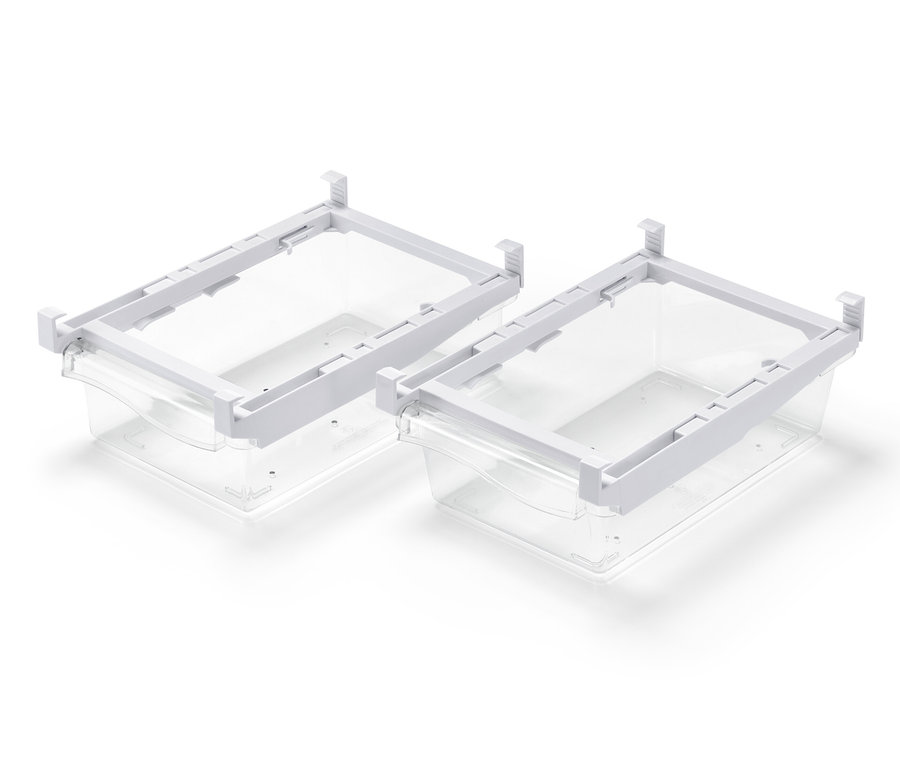 Két kihúzható fiók hűtőszekrénybe.