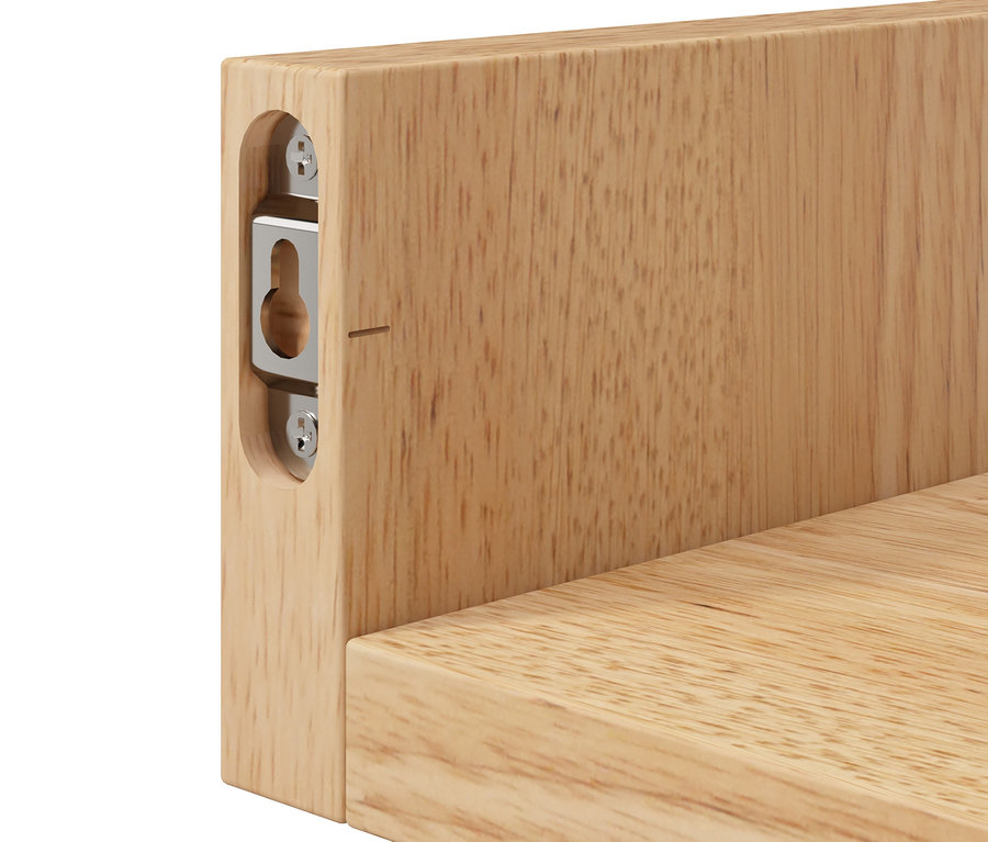 Egy kb. 120 cm-es és 80 cm-es falipolc rögzítésének részlete.