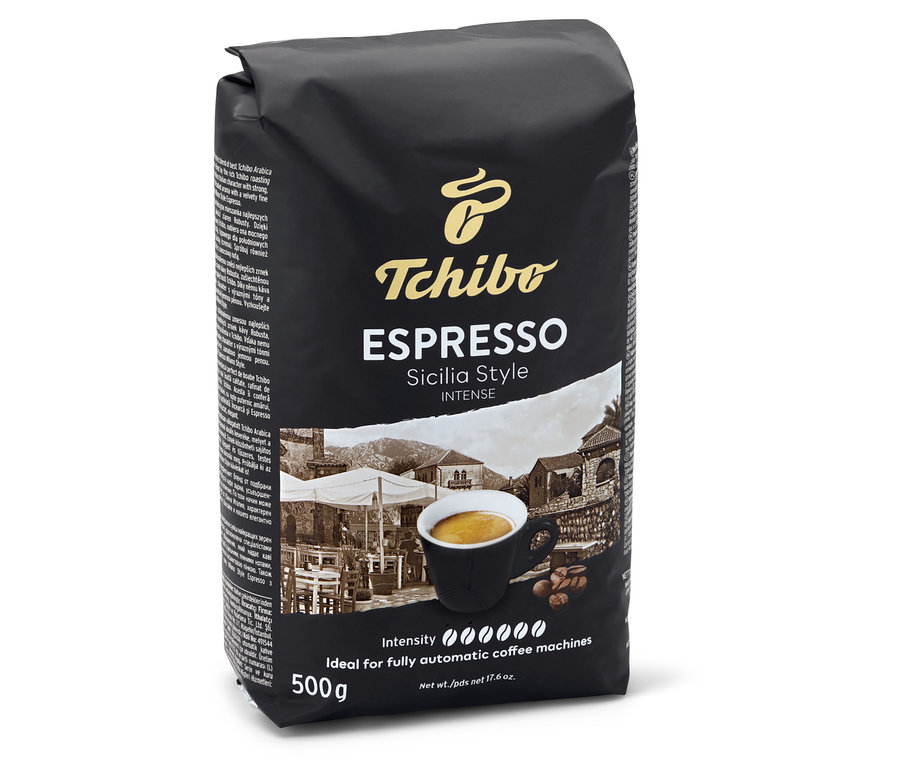 Egy csomag Tchibo Espresso Sicilia Style 500g szemes kávé.