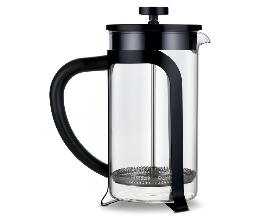 Fekete dugattyús kávéfőző, 800 ml, 6 csésze.