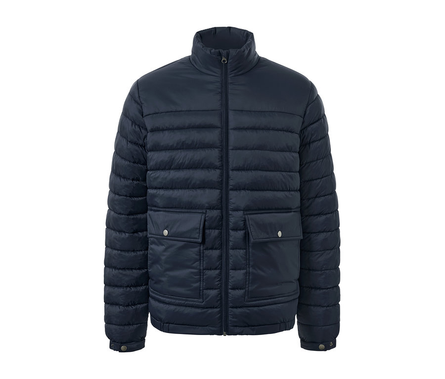 Sötétkék steppelt dzseki.