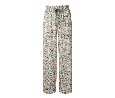 Virágmintás női bőszárú szabadidőnadrág.