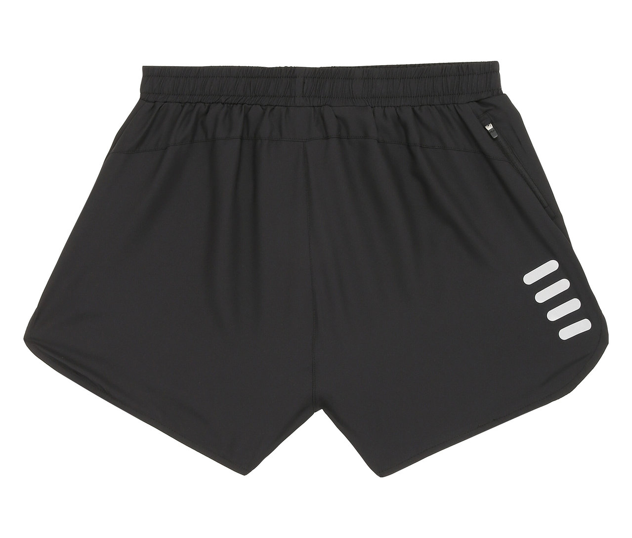 Közeli kép a fekete FILA Damen-Funktionsshorts rövidnadrágról, oldalán fehér csíkokkal.