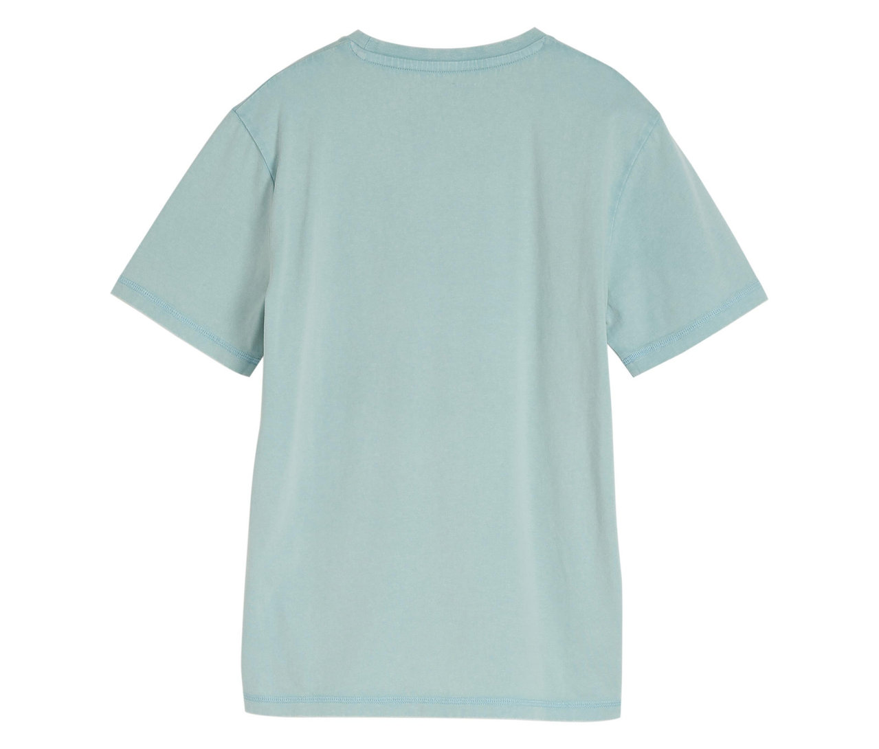 Hátulnézet egy világoskék Tom Tailor gyerek Basic pólóról, acid-wash hatással.