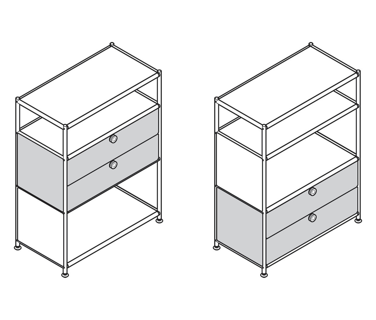 Két »CN3« fém komód 2 fiókkal.