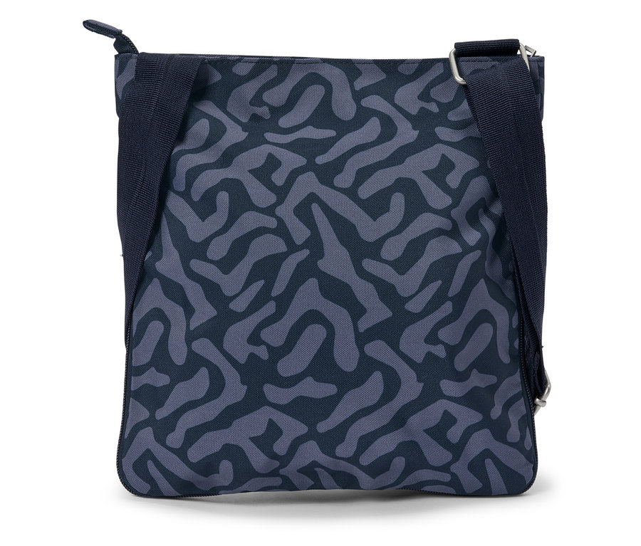 Kék válltáska absztrakt mintával.