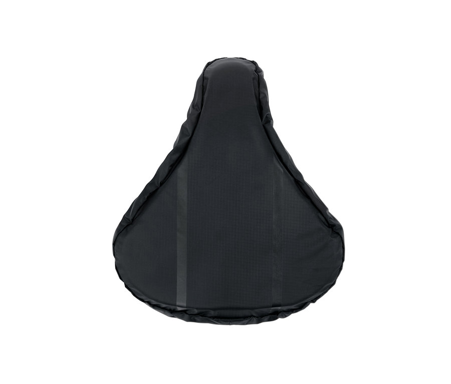 Egy fekete, 2 az 1-ben nyereghuzat fehér háttér előtt.