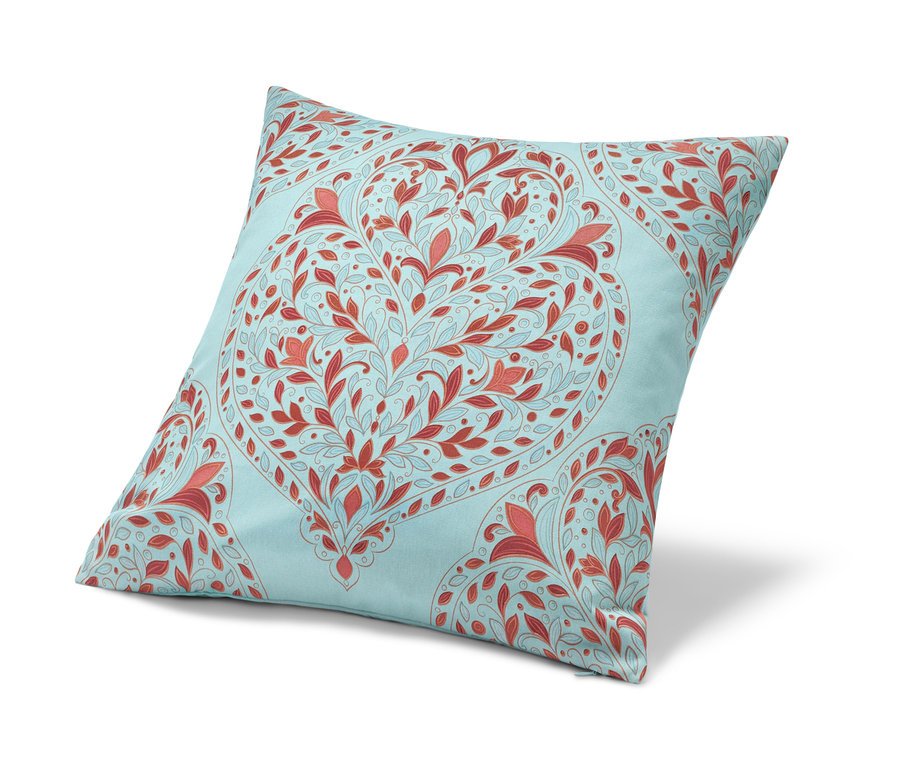 Mintás, világoskék díszpárnahuzat, 50x50cm.