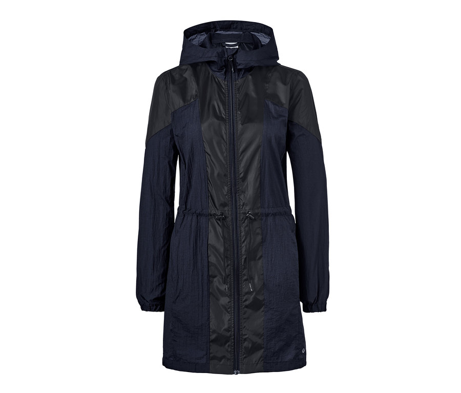 Sötétkék női könnyű funkcionális kabát.