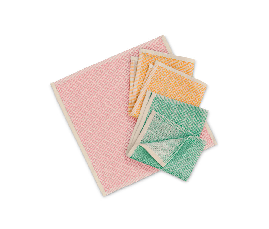 Rózsaszín, sárga és zöld 3 mosogatókendő.