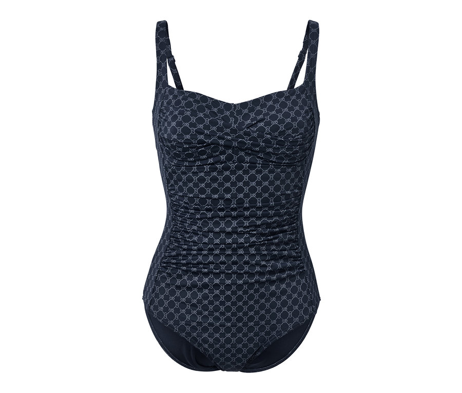 Alakformáló, mintás, kék fürdőruha.