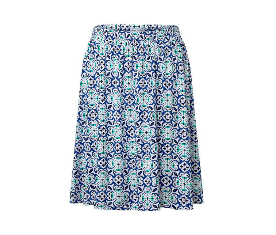 Egy nyomott mintás jersey szoknya.