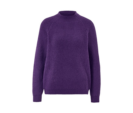 Laza kötésű pulóver állógallérral, lila