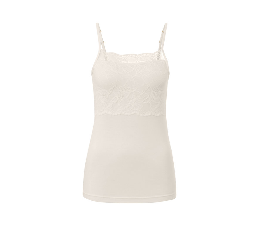 Krémszínű, csipkés modál női trikó.