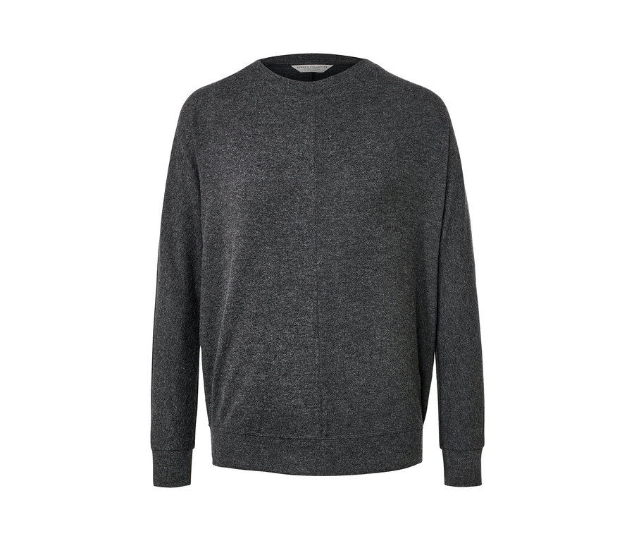 Szürke, melírozott sötétszürke női denevérujjú felső.