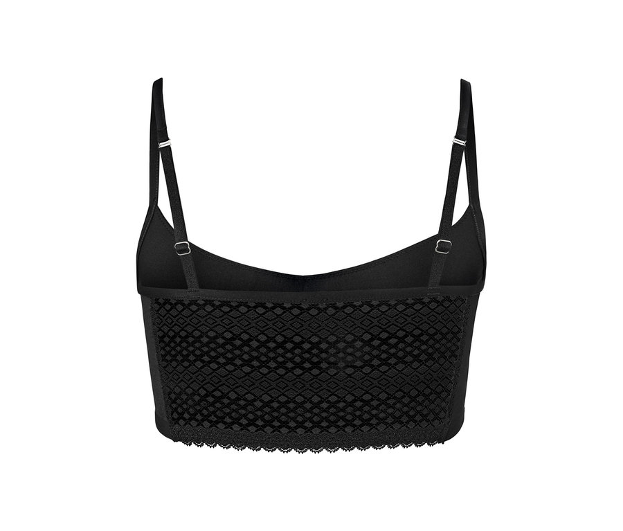 Fekete, csipkés betétes női bustier melltartó.