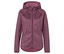 Lila női fleece kapucnis pulóver pöttyös mintával.