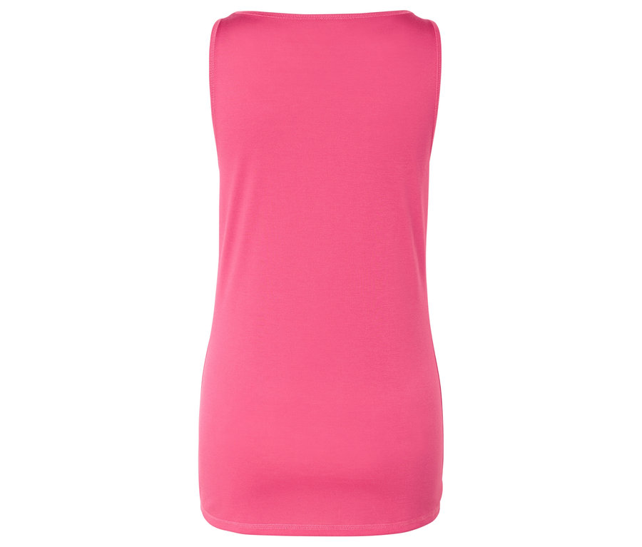 Egy rózsaszín, ujjatlan felső hátulnézete.