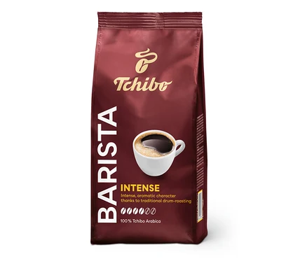 Egy csomag Tchibo Barista Intense 250g őrölt kávé. A csomagoláson egy csésze kávé látható.