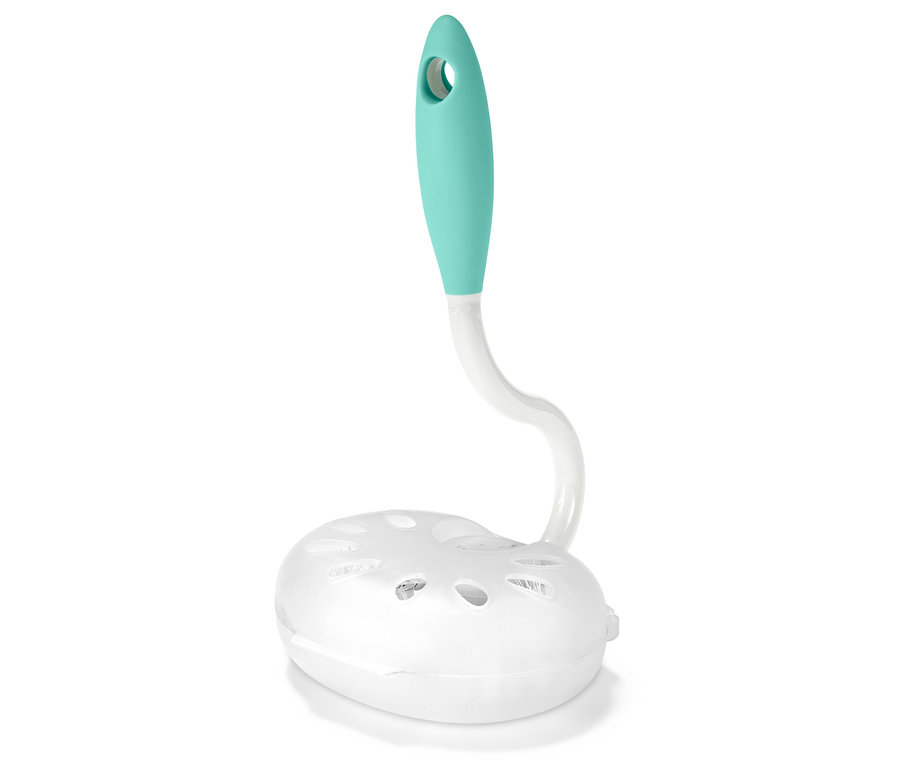 WC-kefe fehér talppal és zöld fogantyúval.