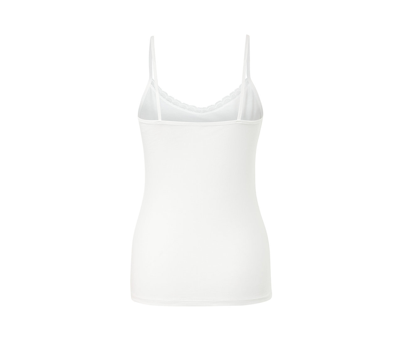 Fehér 2 női trikó csipkével a szegélyen, közeli kép.